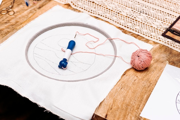 Detaily výšivky, ihla a priadza